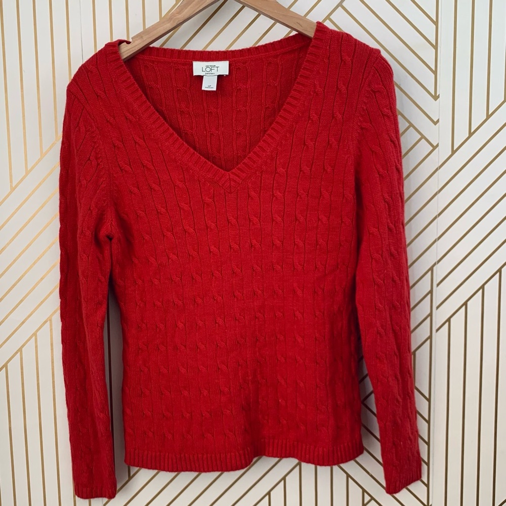 Loft cable knit Angora blend V-neck sweater Classic red preppy old money LP